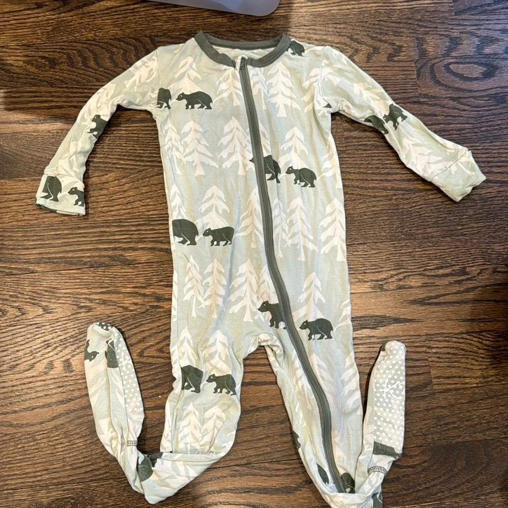 KicKee Pants Print Footie with Zipper Aloe Bears and Treeline bamboo pajamas